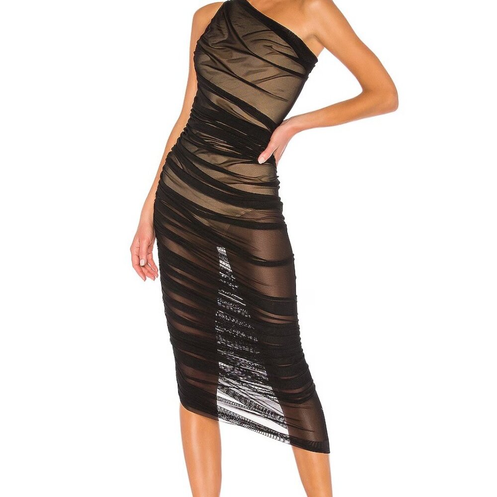 Norma Kamali Diana Gown in Black Mesh-Size L